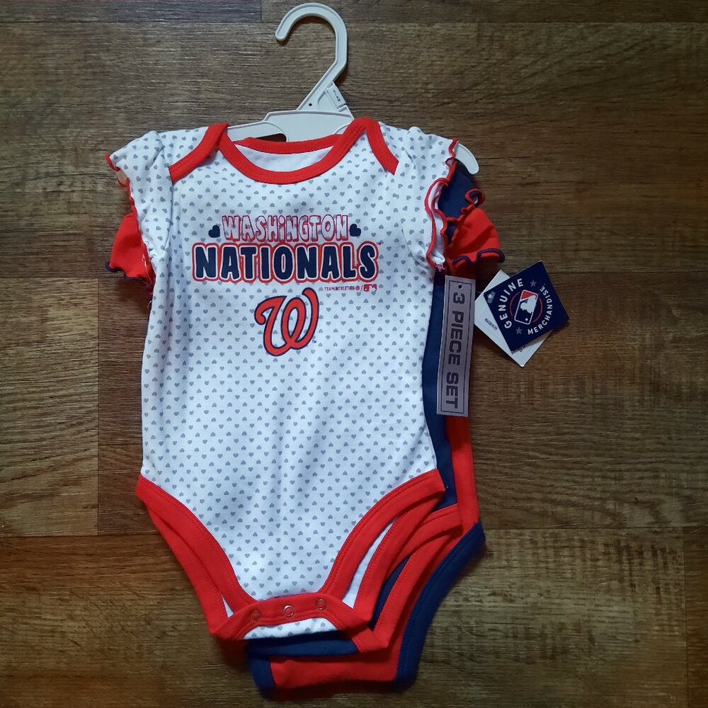 NEW Lot Of 3 MLB Washington Nationals Baby One Piece 3-6 Months Baseball
